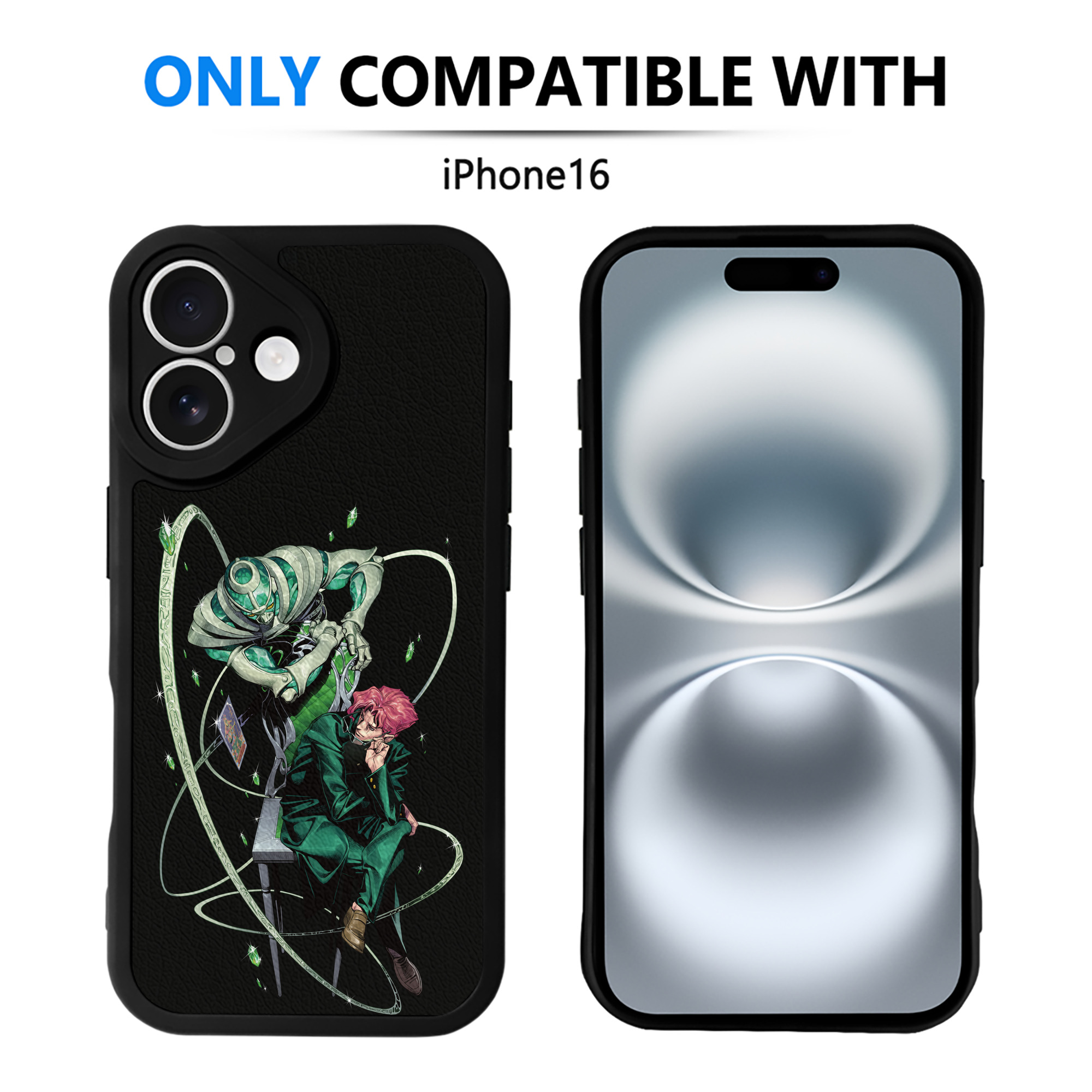（画像用） ジョジョの奇妙な冒険 花京院 典明（かきょういん のりあき） JoJo's Bizarre Adventure Kakyoin Noriaki 【iPhone 16シリーズ対応】シリコンスマホケース（レザー調） 材質：シリコン